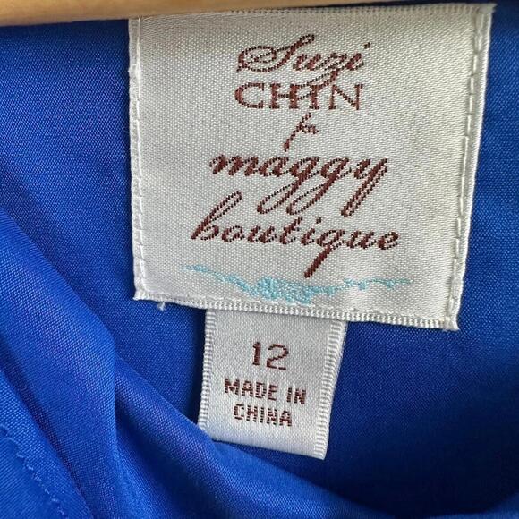 Suzi‎ Chin for maggy boutique Dress Womens 12 Royal Blue Cap Sleeves - Picture 3 of 9